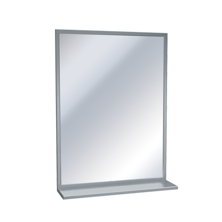 ASI JD Macdonald MIRROR WITH SHELF, STAINLESS STEEL INTER-LOK ANGLE FRAME, VINYL BACKED – PLATE GLASS, VARIOUS SIZES