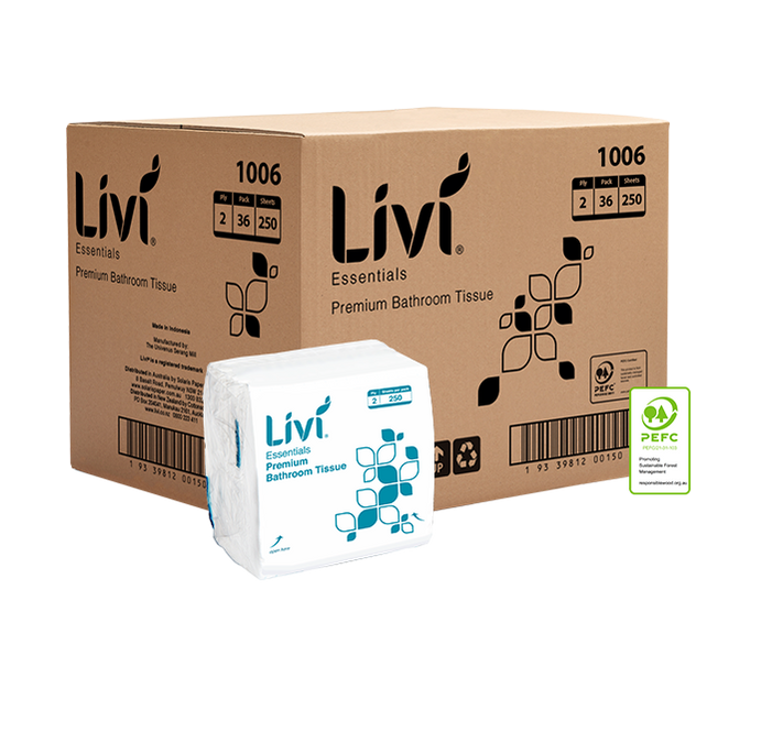 LIVI ESSENTIALS 2PLY INTERLEAVE TOILET TISSUE (CTN 36 - 250 SHEETS)