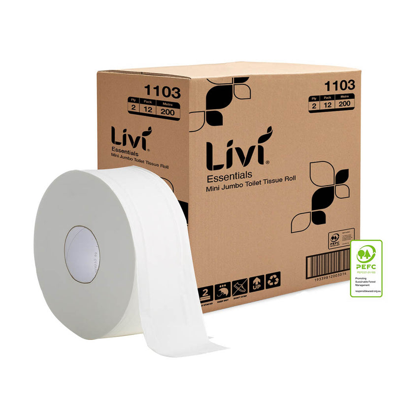 Livi Essentials Mini Jumbo Toilet Tissue 2 Ply 200m (1103)