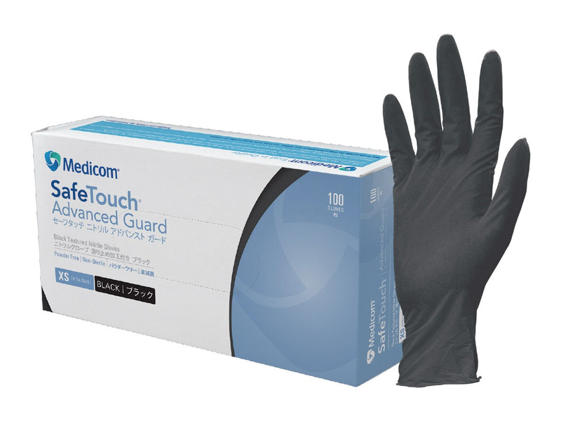 MEDICOM SAFETOUCH NITRILE BLACK ADVANCED GUARD GLOVES (PK OF 100)
