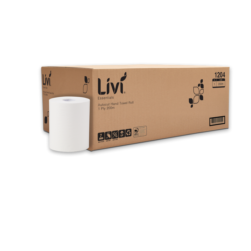 LIVI ESSENTIALS 1PLY HAND TOWEL ROLL 200M (CTN 6)