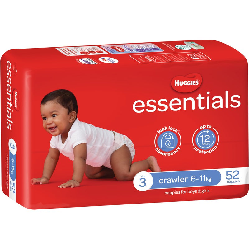 Huggies Essentials Nappies Size 3 - Crawler (6-11Kg) - Carton Of 208 (52 X 4) 