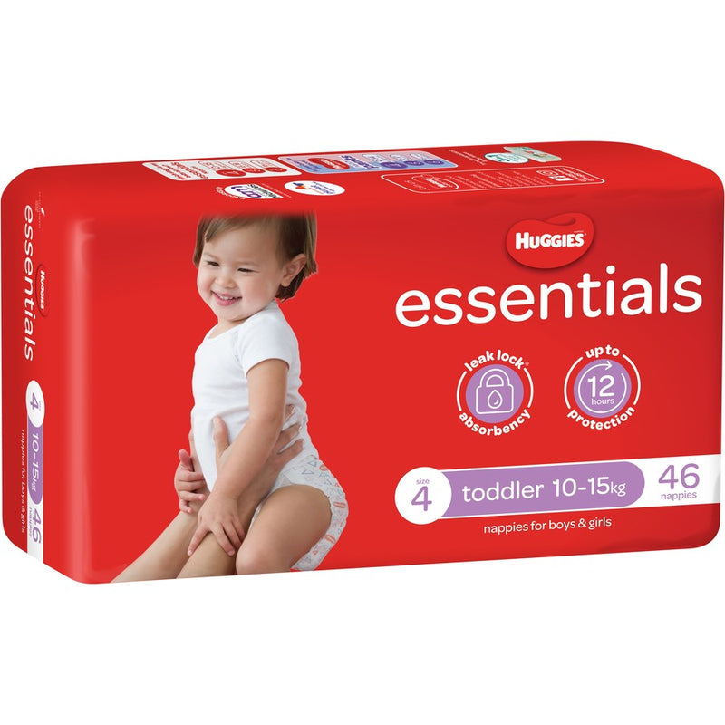 Huggies Essentials Nappies Size 4 - Toddler (10-15Kg) - Carton Of 184 (46 X 4)