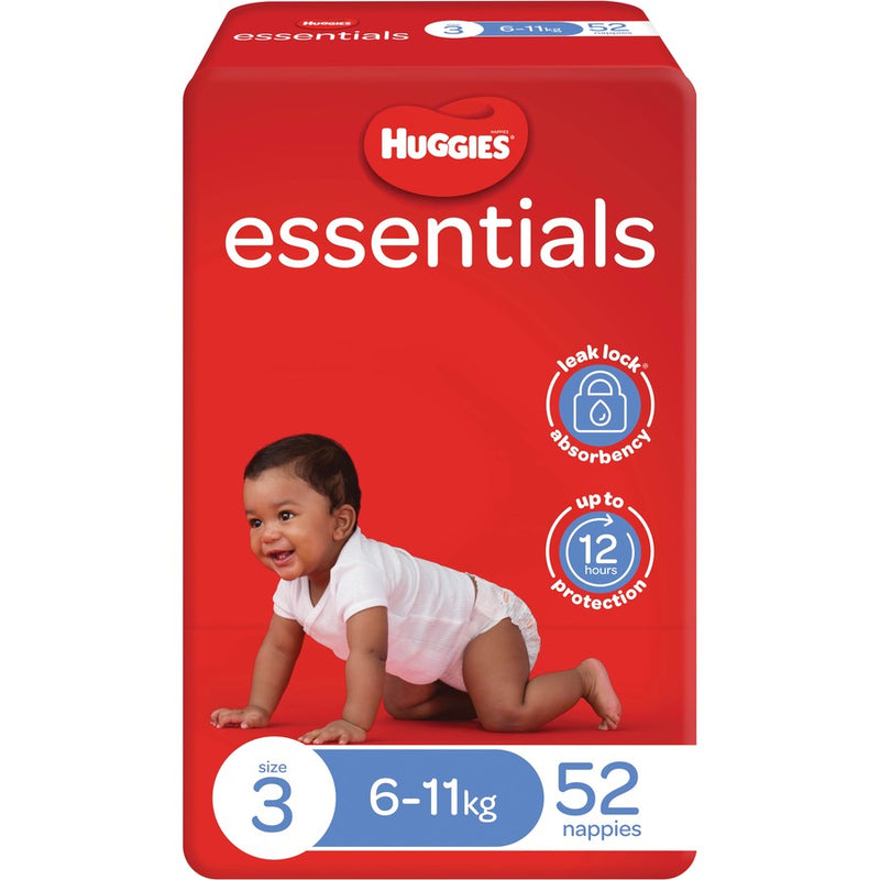 Huggies Essentials Nappies Size 3 - Crawler (6-11Kg) - Carton Of 208 (52 X 4) 