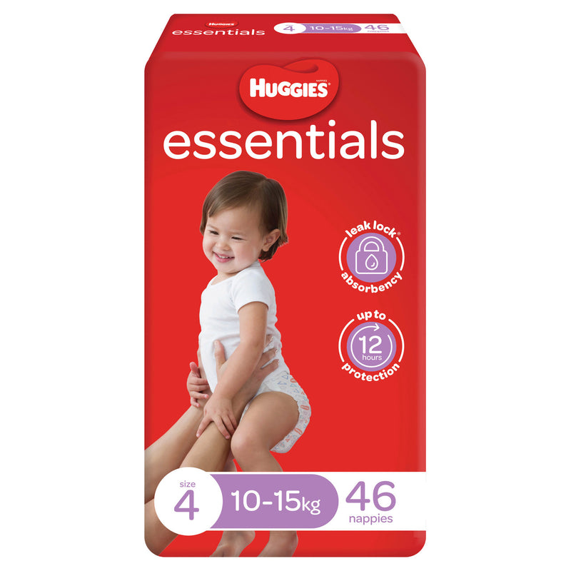 Huggies Essentials Nappies Size 4 - Toddler (10-15Kg) - Carton Of 184 (46 X 4)
