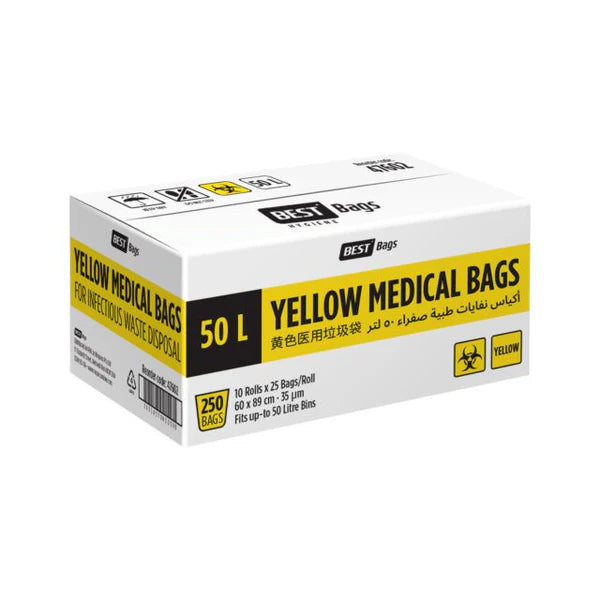 50L Yellow Clinical Waste Bags (CTN 10) | Hazardous Medical Waste Bin Liners