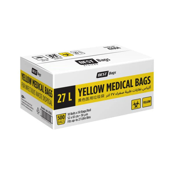 27L Yellow Clinical Waste Bags Roll (CTN 10) | Hazardous Medical Waste Bags