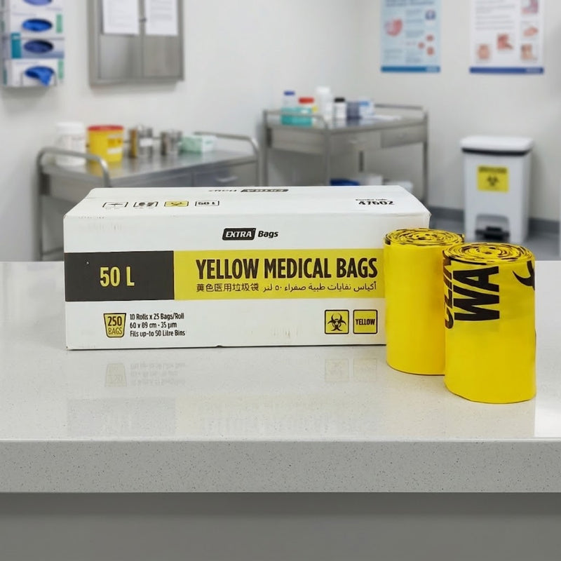 50L Yellow Clinical Waste Bags Roll, 25 Bags