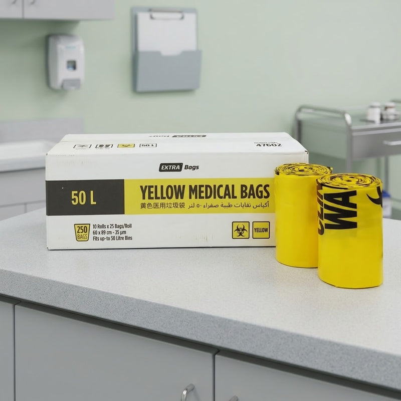 50L Yellow Clinical Waste Bags Roll, 25 Bags