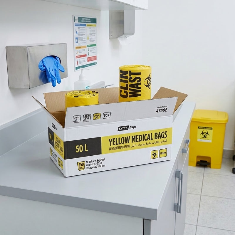 50L Yellow Clinical Waste Bags Roll, 25 Bags