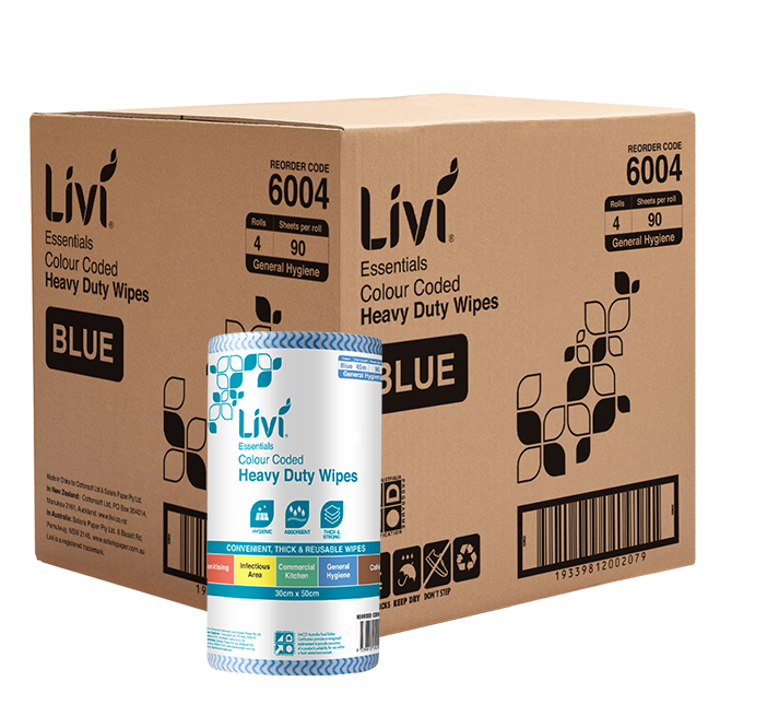 LIVI ESSENTIALS 1PLY COMMERCIAL BLUE WIPES (CTN 4)