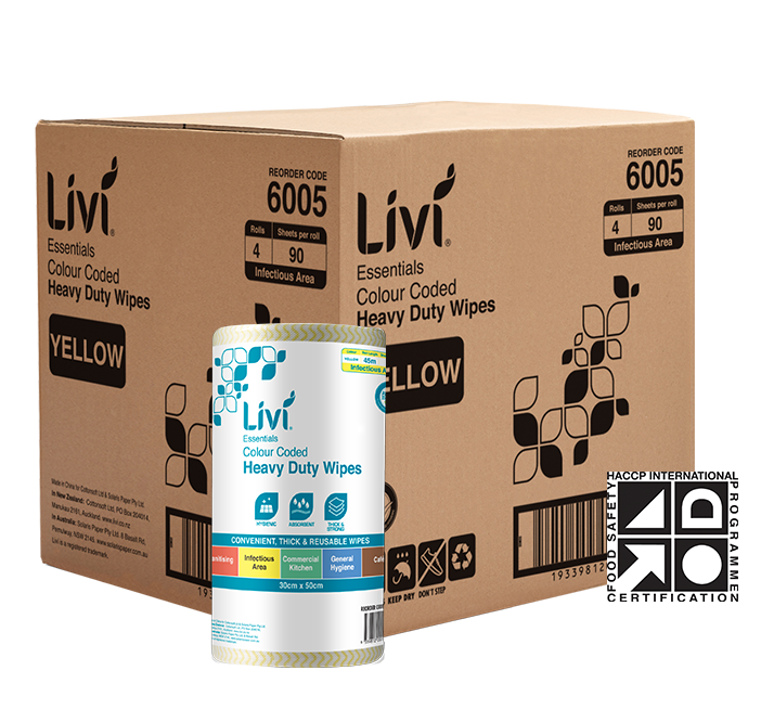 LIVI ESSENTIALS 1PLY COMMERCIAL ANTIBATERIAL YELLOW WIPES (CTN 4)