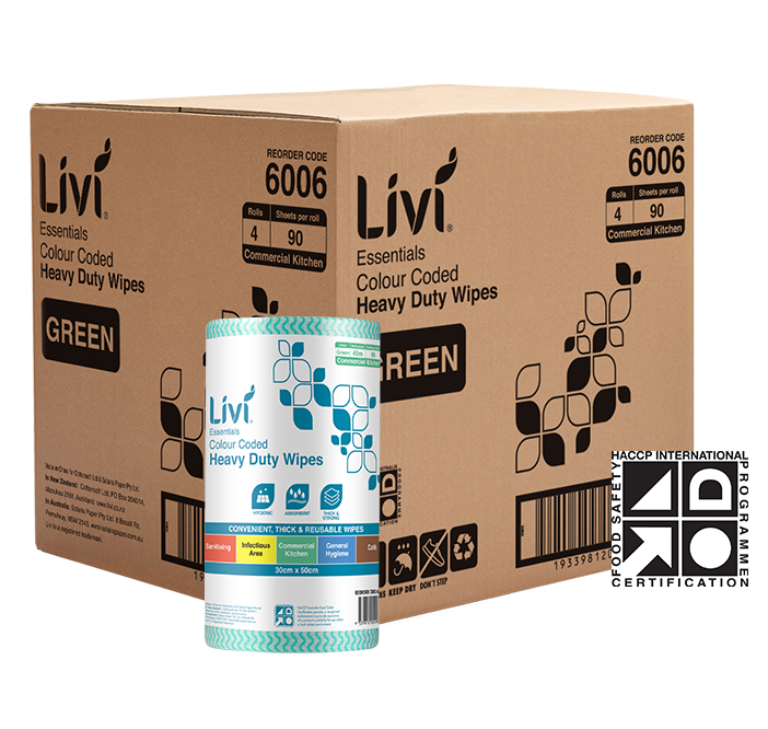 LIVI ESSENTIALS 1PLY COMMERCIAL GREEN WIPES (CTN 4)