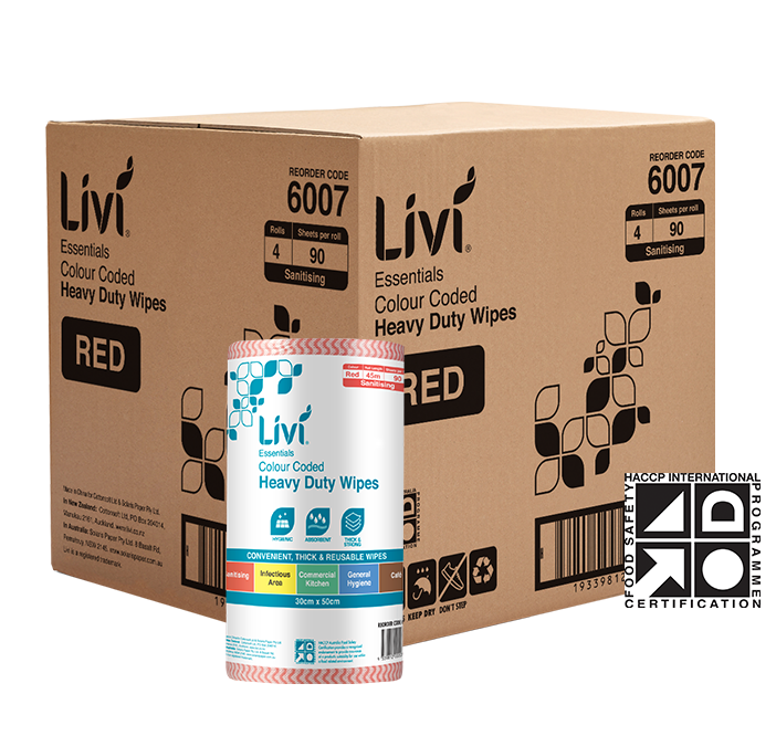 LIVI ESSENTIALS 1PLY COMMERCIAL RED WIPES (CTN 4)