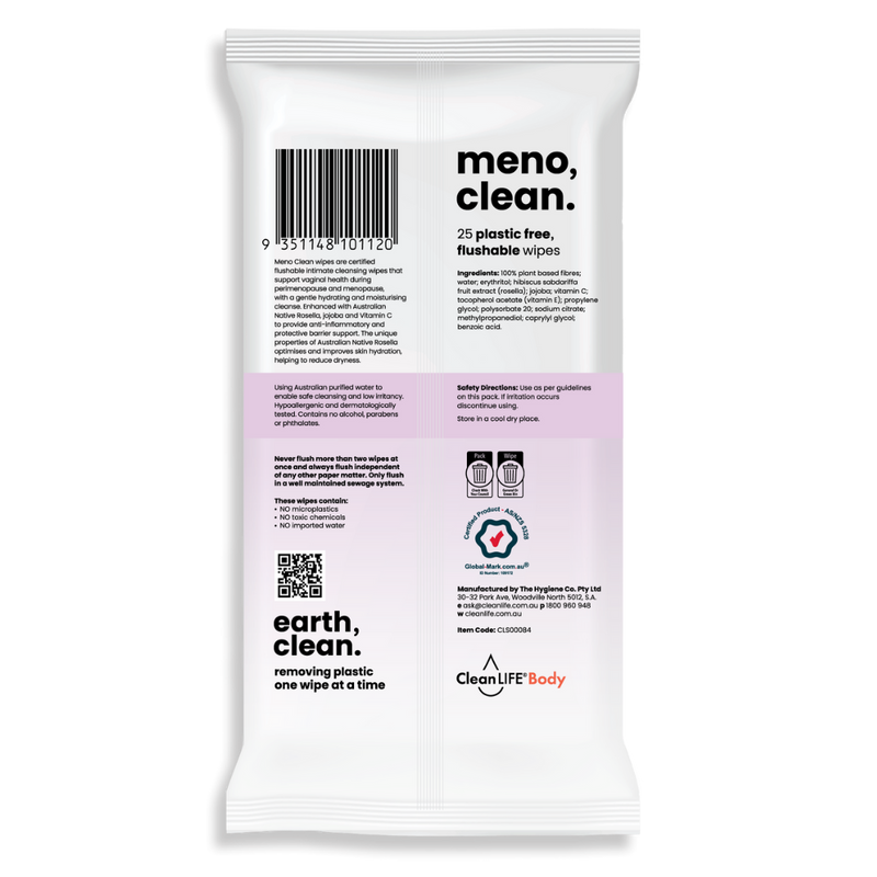 CleanLIFE Meno Clean Intimate Wipes – Menopause Care (CTN 10)