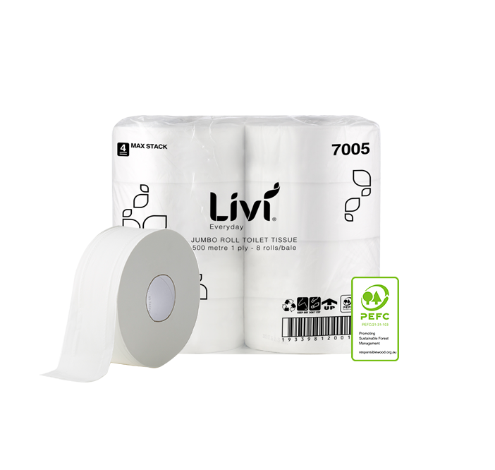 LIVI BASICS 1PLY JUMBO TOILET TISSUE (CTN 8 - 500M)