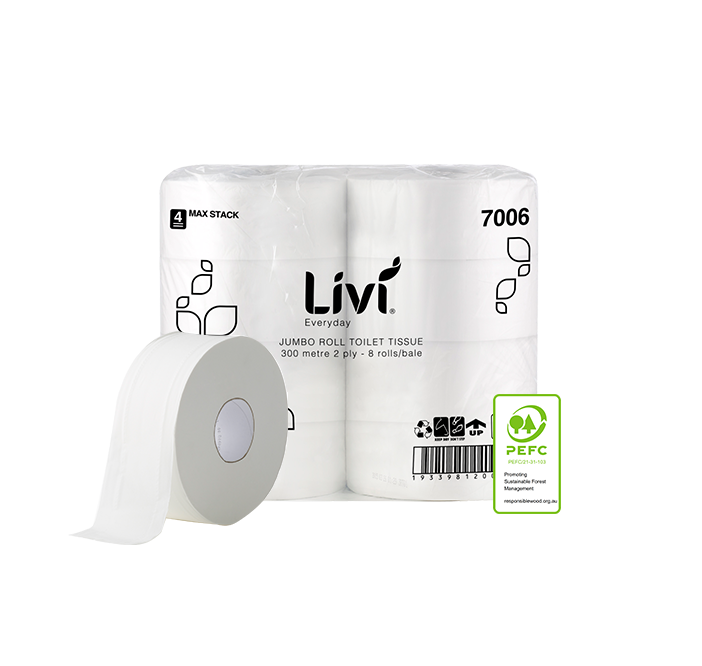 LIVI EVERYDAY 2PLY JUMBO TOILET TISSUE (CTN 8 - 300M)