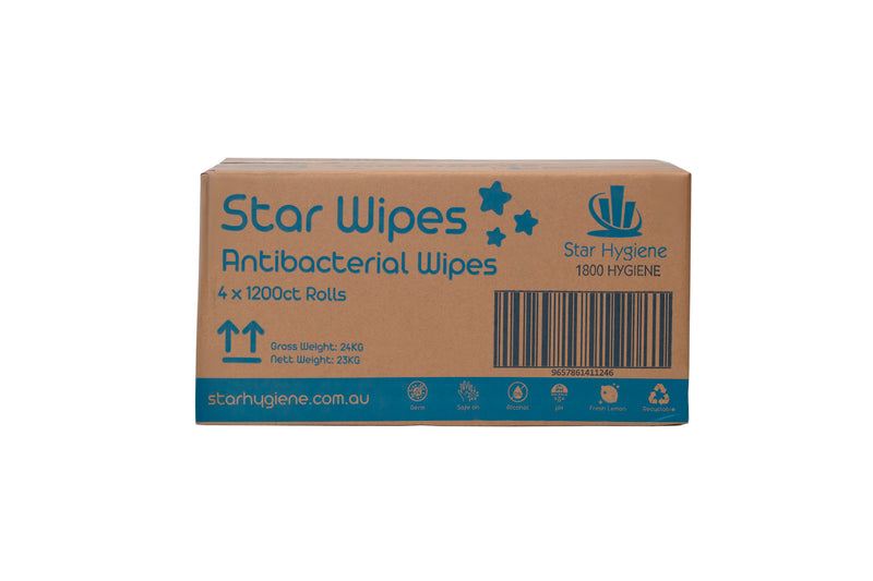 Star Wipes Antibacterial Surface Wipes 1200 Wipes (CTN 4)– Lemon Scent
