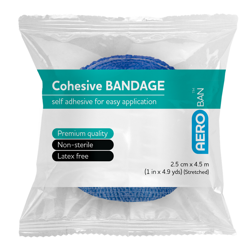 AEROBAN Blue Cohesive Bandage 2.5cm x 4.5M Wrap/12