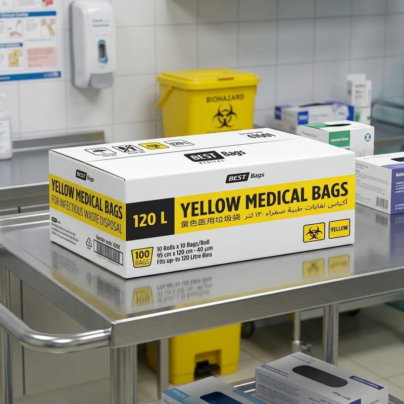 120L Yellow Clinical Waste Bags Roll (CTN 10) | Hazardous Medical Waste Bags