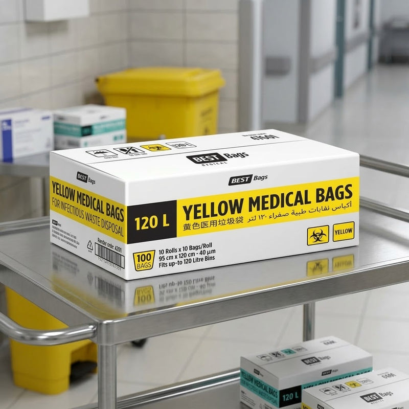 120L Yellow Clinical Waste Bags Roll (CTN 10) | Hazardous Medical Waste Bags