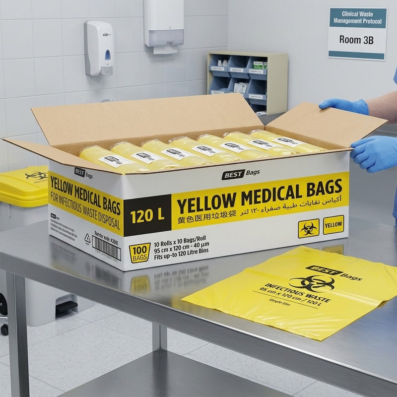 120L Yellow Clinical Waste Bags Roll (CTN 10) | Hazardous Medical Waste Bags