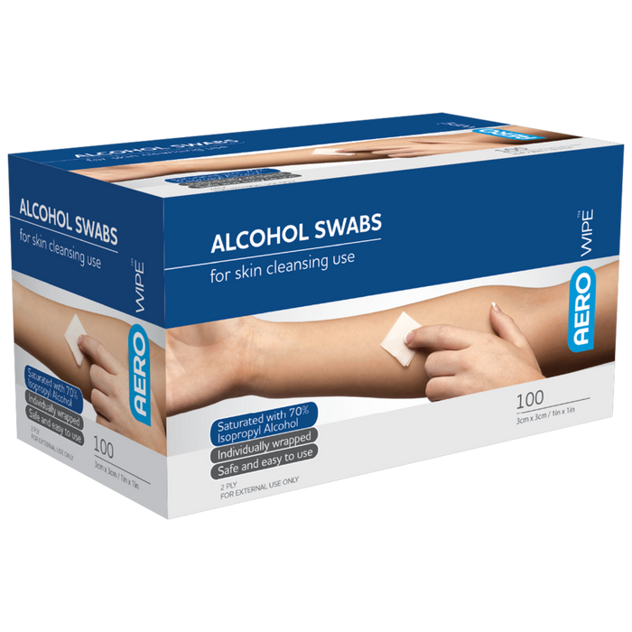 AEROWIPE 70% Isopropyl Alcohol Swab 3 x 3cm Box/100