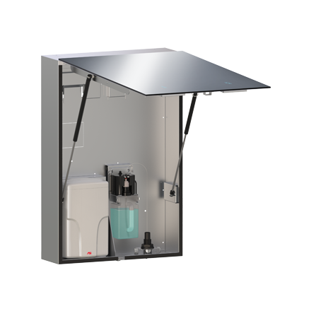ASI JD Macdonald BEHIND THE MIRROR SYSTEM – STAINLESS STEEL CABINET WITH FRAMELESS MIRROR, LIQUID SOAP DISPENSER AND PAPER TOWEL DISPENSER, VELARE™ COLLECTION (10-0661-T)