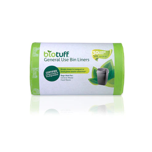 BIOTUFF 50L Compostable Bin Liners – 300 Bags | Certified Home & Industrial Compost