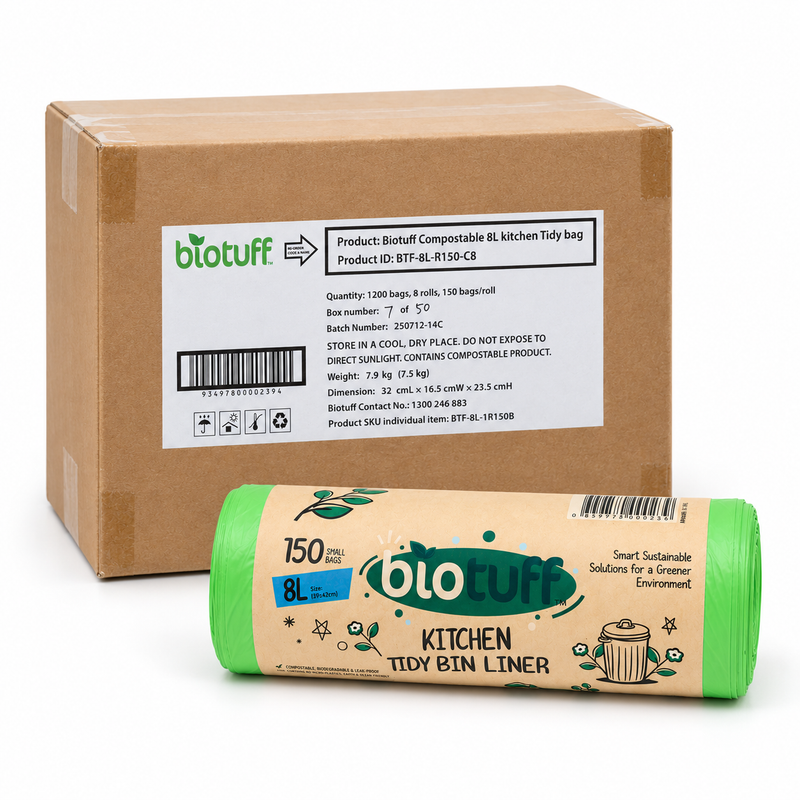 Biotuff Compostable Kitchen Tidy Bin Liners 8L | 1200 Bags | AS4736 Certified