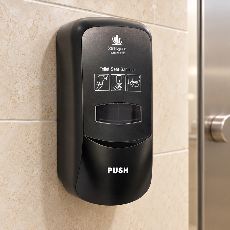 Star Hygiene Toilet Seat Sanitiser Dispenser (Black) - Complete Kit
