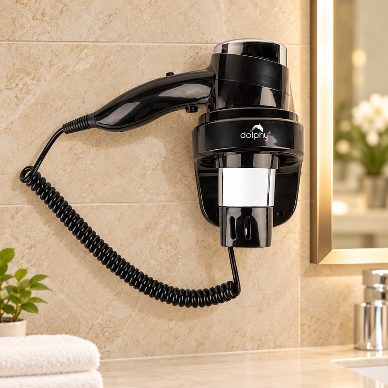 Dolphy Black ABS 1600W Wall-Mounted Hair Dryer | Commercial Hotel Hair Dryer Australia