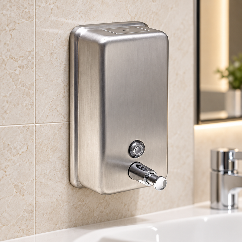 Stainless Steel Soap Dispenser 1.2L – Lockable, Satin Finish & Vandal Resistant (Square or Vertical)