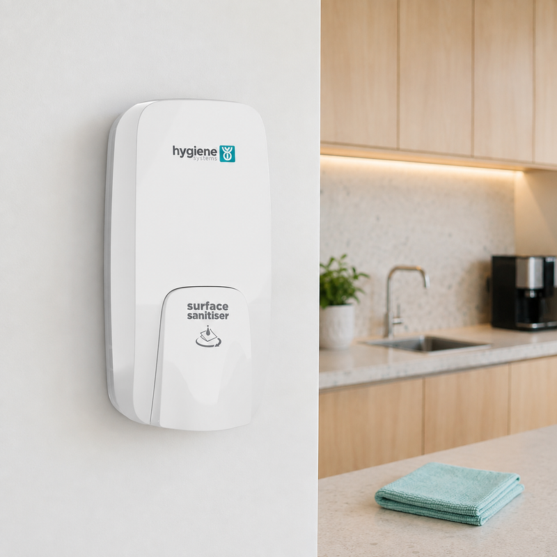 Surface Sanitiser Dispenser | Wall-Mounted 1 Litre Manual Dispenser | White & Black