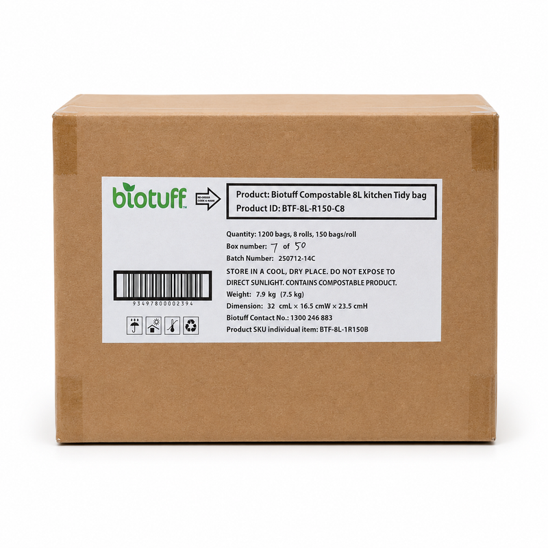 Biotuff Compostable Kitchen Tidy Bin Liners 8L | 1200 Bags | AS4736 Certified