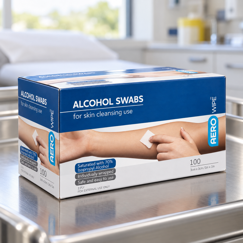 AEROWIPE 70% Isopropyl Alcohol Swabs 3 x 3cm – Box of 100