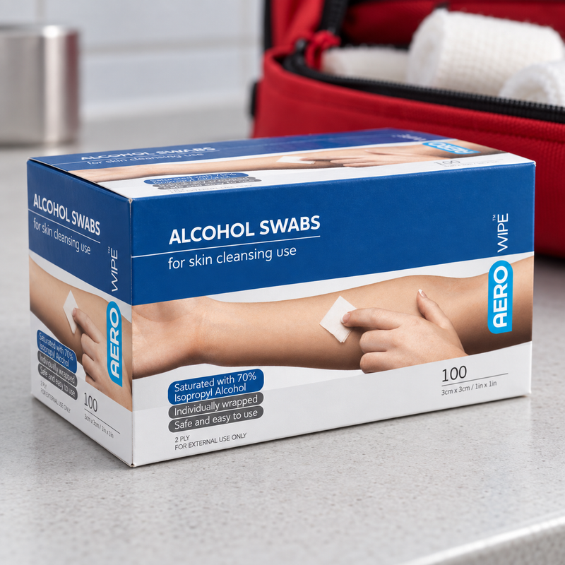AEROWIPE 70% Isopropyl Alcohol Swabs 3 x 3cm – Box of 100