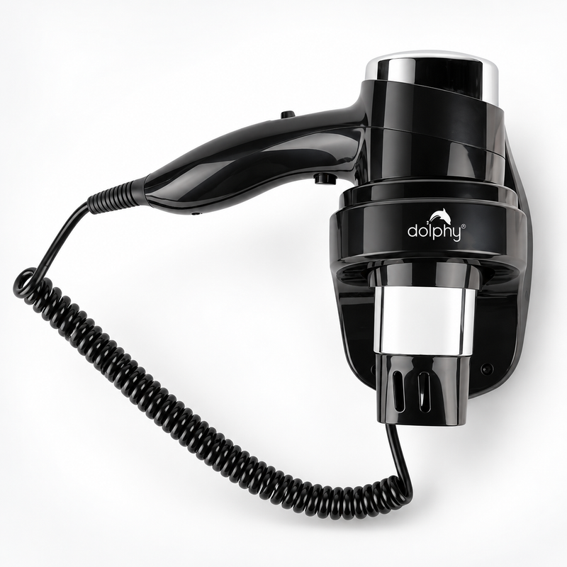 Dolphy Black ABS 1600W Wall-Mounted Hair Dryer | Commercial Hotel Hair Dryer Australia
