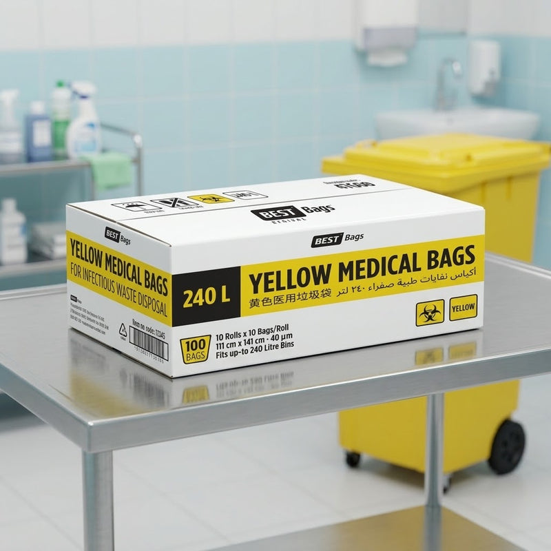 240L Yellow Clinical Waste Bags Roll (CTN 100) | Biodegradable Medical Waste Bags