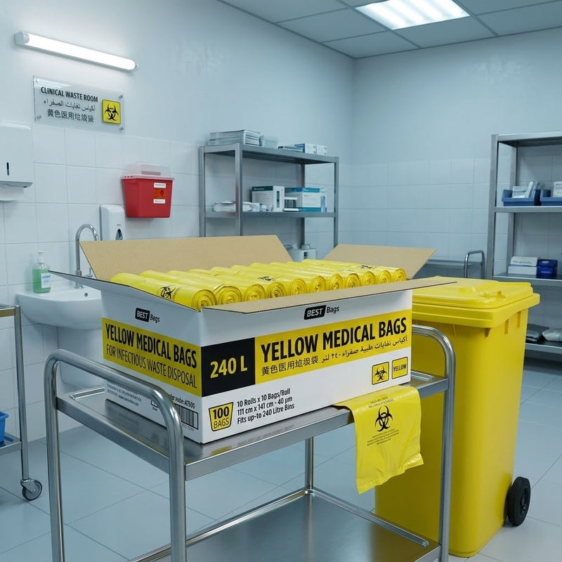 240L Yellow Clinical Waste Bags Roll (CTN 100) | Biodegradable Medical Waste Bags