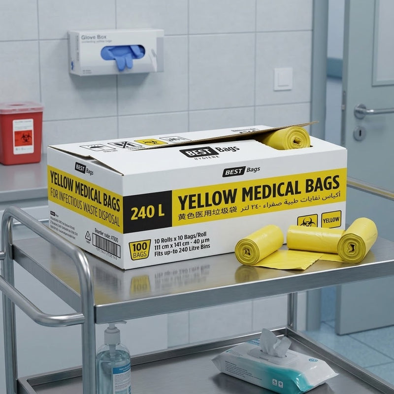 240L Yellow Clinical Waste Bags Roll (CTN 100) | Biodegradable Medical Waste Bags