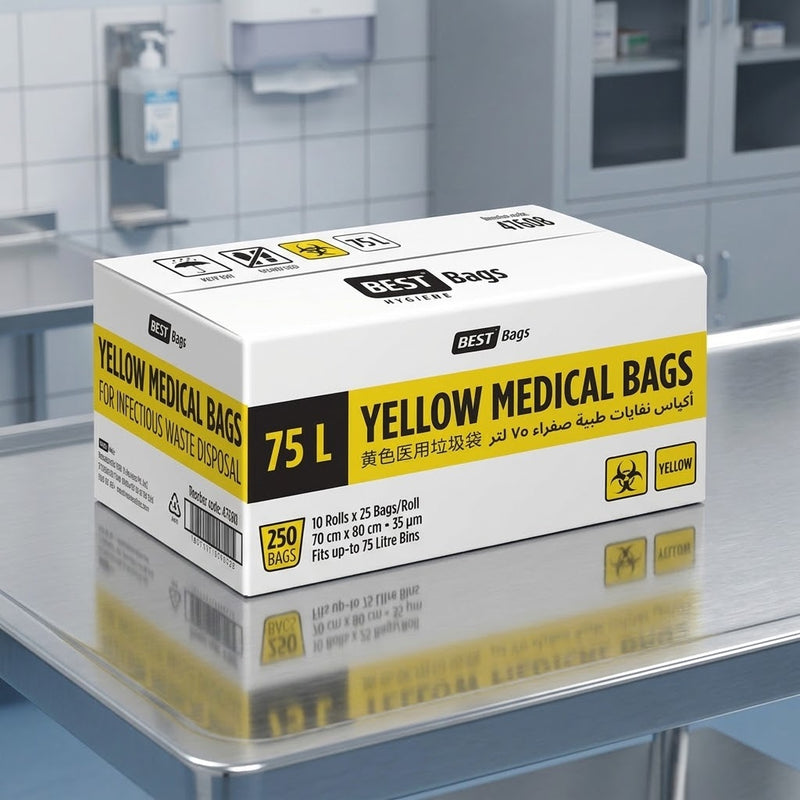 75L Yellow Clinical Waste Bags Roll (CTN 10) | Hazardous Medical Waste Bags