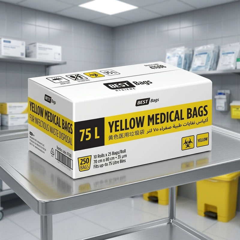 75L Yellow Clinical Waste Bags Roll (CTN 10) | Hazardous Medical Waste Bags