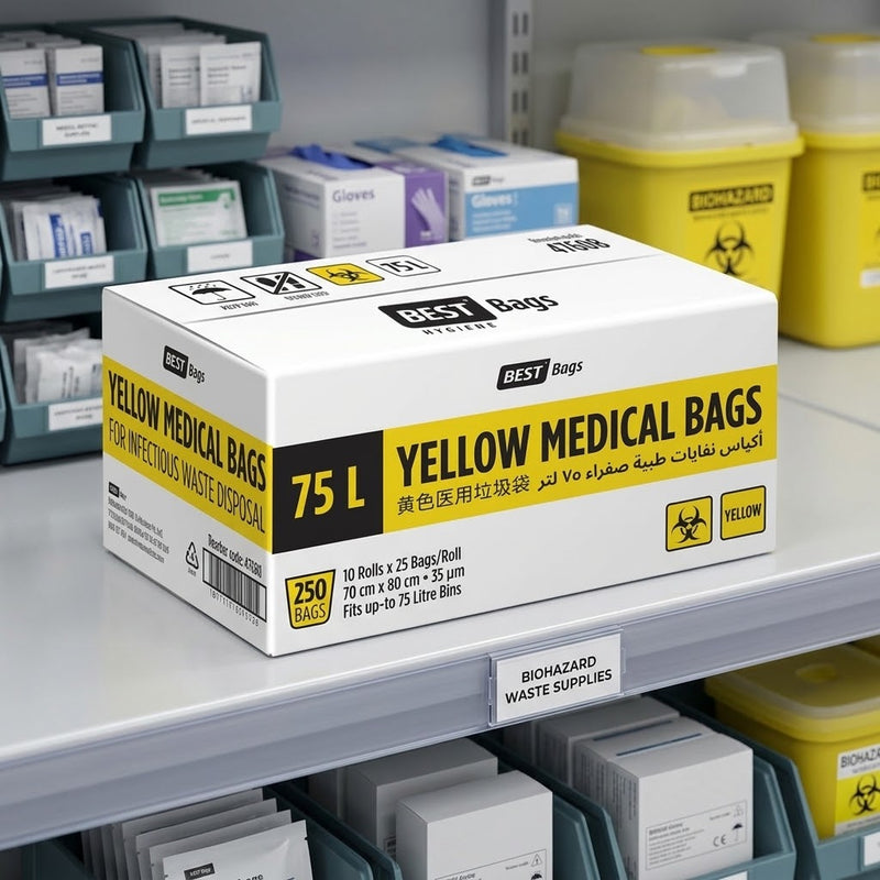 75L Yellow Clinical Waste Bags Roll (CTN 10) | Hazardous Medical Waste Bags