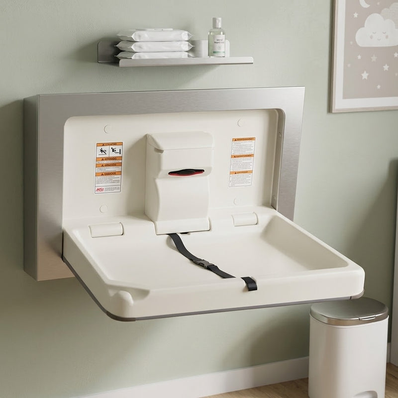 ASI JD Macdonald BABY CHANGE STATION, PARALLEL, CLAD STAINLESS STEEL – SURFACE MOUNTED