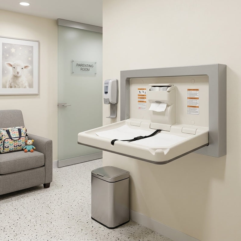 ASI JD Macdonald BABY CHANGE STATION, PARALLEL, CLAD STAINLESS STEEL – SURFACE MOUNTED