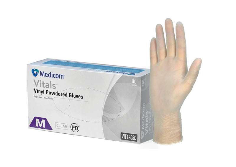 MEDICOM POWDERED CLEAR VITALS VINYL GLOVES (PK OF 100)