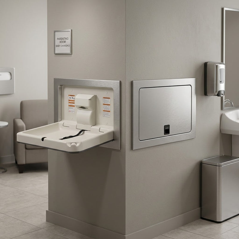ASI JD Macdonald BABY CHANGE STATION, PARALLEL, CLAD STAINLESS STEEL – RECESSED