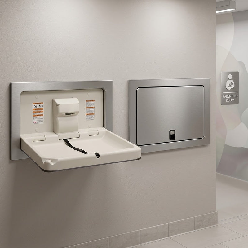 ASI JD Macdonald BABY CHANGE STATION, PARALLEL, CLAD STAINLESS STEEL – RECESSED