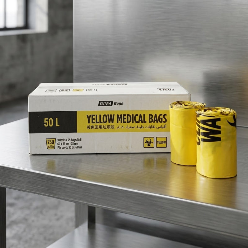 50L Yellow Clinical Waste Bags Roll, 25 Bags